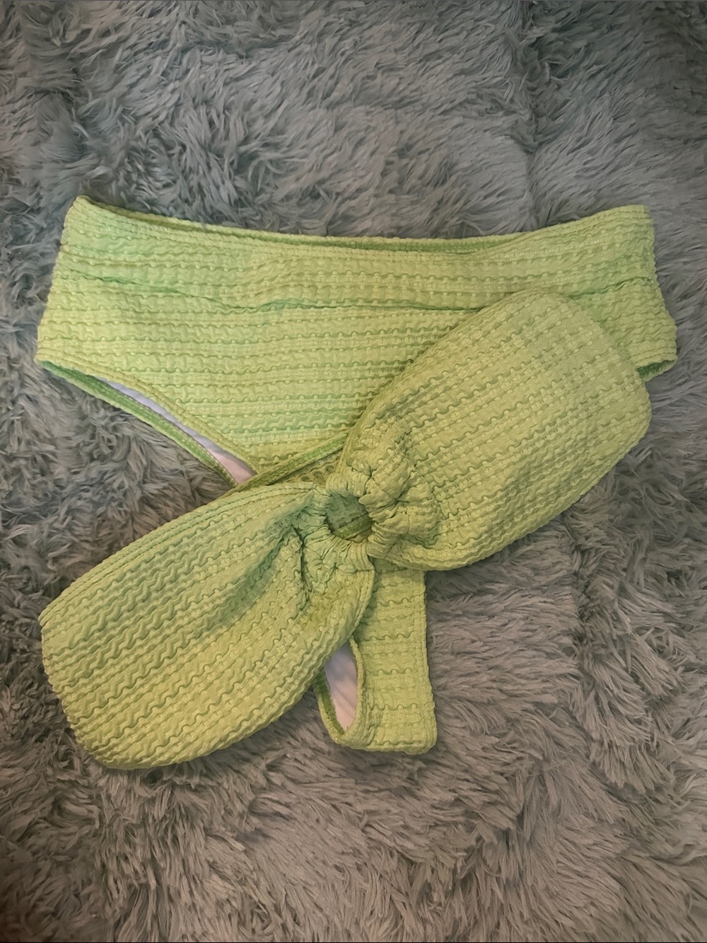 Textured Lime Green Bikini Bottom with Front Bow Detail